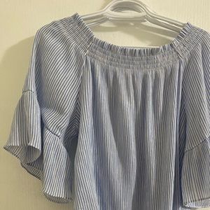 Blue and White Striped Off-Shoulder Top